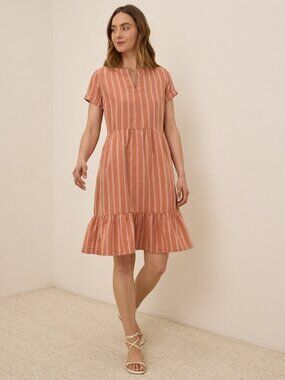 Pact Women's Hermosa Stripe Canopy Linen Dress Size 2XL